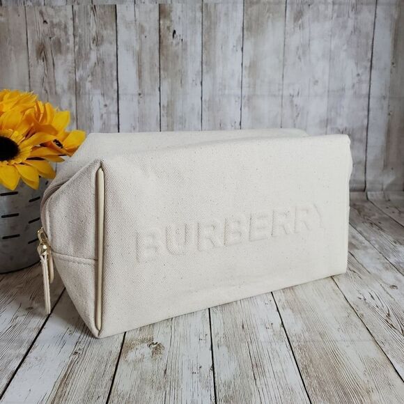 Burberry Cream Canvas Embossed Logo Makeup Pouch - Picture 6 of 7